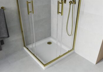 MEXEN/S - Rio sprchovací kút štvorec 80x80, transparent, zlatá + biela vanička so sifónom 860-080-080-50-00-4010G