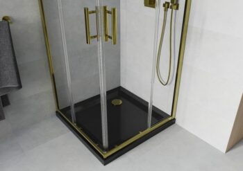 MEXEN/S - Rio sprchovací kút štvorec 80x80, transparent, zlatá + čierna vanička so sifónom 860-080-080-50-00-4070G