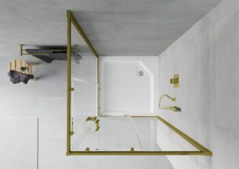 MEXEN/S - Rio sprchovací kút štvorec 90 x 90, transparent, zlato + vanička Rio vrátane výpuste 860-090-090-50-00-4510