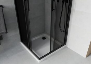 MEXEN/S - Rio sprchovací kút štvorec 90x90, grafit, čierna + biela vanička so sifónom 860-090-090-70-40-4010B