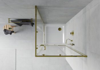 MEXEN/S - Rio sprchovací kút štvorec 90x90, transparent, zlatá + biela vanička so sifónom 860-090-090-50-00-4010G