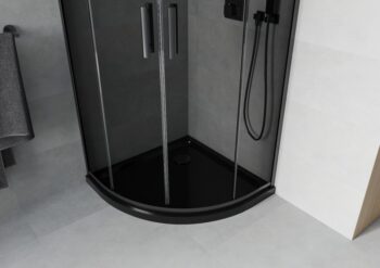 MEXEN/S - Rio sprchovací kút štvrťkruh 80x80, grafit, čierna + čierna vanička so sifónom 863-080-080-70-40-4170B