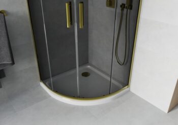 MEXEN/S - Rio sprchovací kút štvrťkruh 80x80, grafit, zlatá + biela vanička so sifónom 863-080-080-50-40-4110G