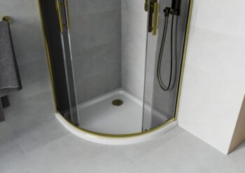 MEXEN/S - Rio sprchovací kút štvrťkruh 80x80, grafit, zlatá + biela vanička so sifónom 863-080-080-50-40-4110G