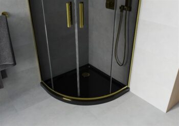 MEXEN/S - Rio sprchovací kút štvrťkruh 80x80, grafit, zlatá + čierna vanička so sifónom 863-080-080-50-40-4170G