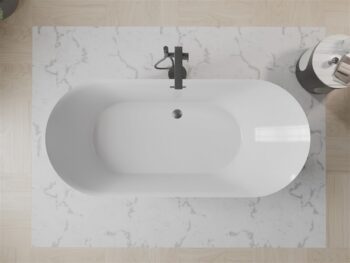 MEXEN/S - Roxy voľne stojaca vaňa 180 x 85, biela/čierna, sifón a prepad grafit kartáčovaná 51201808575-66