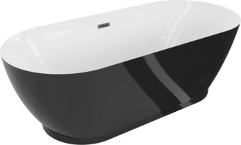 MEXEN/S - Roxy voľne stojaca vaňa 180 x 85, biela/čierna, sifón a prepad grafit metal 51201808575-95