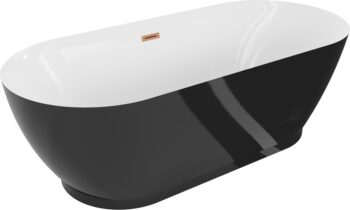 MEXEN/S - Roxy voľne stojaca vaňa 180 x 85, biela/čierna, sifón a prepad meď kartáčovaná 51201808575-65
