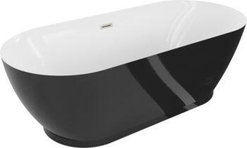 MEXEN/S - Roxy voľne stojaca vaňa 180 x 85, biela/čierna, sifón a prepad nikel kartáčovaná 51201808575-97