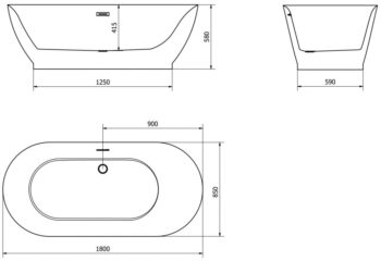 MEXEN/S - Roxy voľne stojaca vaňa 180 x 85, biela/čierna, sifón a prepad nikel kartáčovaná 51201808575-97