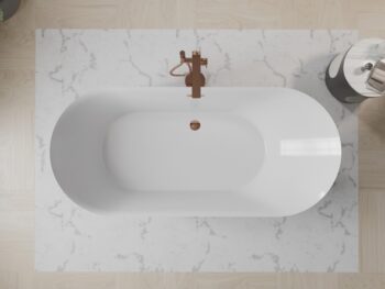 MEXEN/S - Roxy voľne stojaca vaňa 180 x 85, biela/čierna, sifón a prepad ružové zlato 51201808575-60