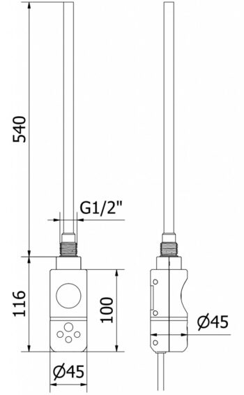 MEXEN/S - Sol radiátor + vykurovacia tyč 1200 x 500 mm, 600 W, čierna W125-1200-500-2600-70