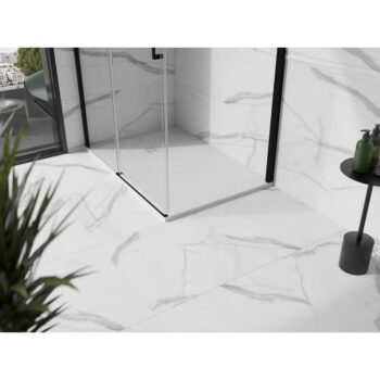 MEXEN/S - Stone+ obdĺžniková sprchová vanička 130 x 90, biela, mriežka biela 44109013-W