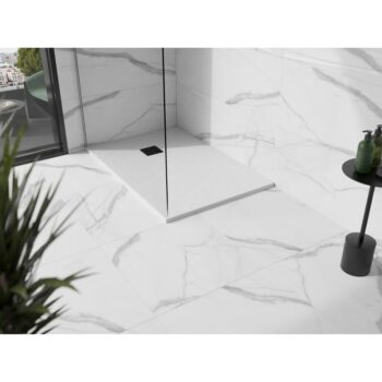 MEXEN/S - Stone+ obdĺžniková sprchová vanička 130 x 90, biela, mriežka čierna 44109013-B
