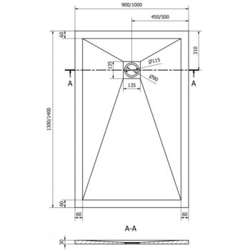 MEXEN/S - Stone+ obdĺžniková sprchová vanička 130 x 90, biela, mriežka čierna 44109013-B