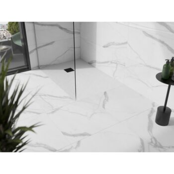 MEXEN/S - Stone+ obdĺžniková sprchová vanička 130 x 90, biela, mriežka čierna 44109013-B