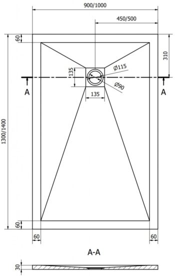 MEXEN/S - Stone+ obdĺžniková sprchová vanička 140 x 100, čierna, mriežka zlatá 44701014-G
