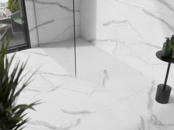 MEXEN/S - Stone+ obdĺžniková sprchová vanička 140 x 90, biela, mriežka biela 44109014-W