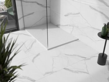 MEXEN/S - Stone+ obdĺžniková sprchová vanička 140 x 90, biela, mriežka biela 44109014-W