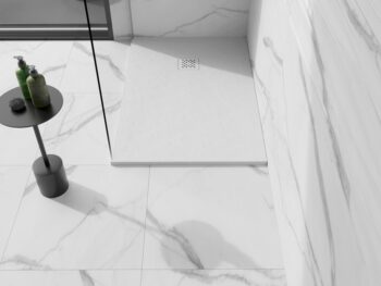 MEXEN/S - Stone+ obdĺžniková sprchová vanička 140 x 90, biela, mriežka biela 44109014-W