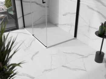 MEXEN/S - Stone+ obdĺžniková sprchová vanička 140 x 90, biela, mriežka biela 44109014-W