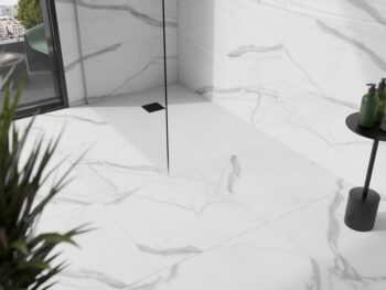 MEXEN/S - Stone+ obdĺžniková sprchová vanička 140 x 90, biela, mriežka čierna 44109014-B
