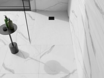 MEXEN/S - Stone+ obdĺžniková sprchová vanička 140 x 90, biela, mriežka čierna 44109014-B