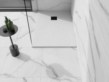 MEXEN/S - Stone+ obdĺžniková sprchová vanička 140 x 90, biela, mriežka čierna 44109014-B