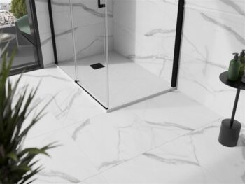 MEXEN/S - Stone+ obdĺžniková sprchová vanička 140 x 90, biela, mriežka čierna 44109014-B