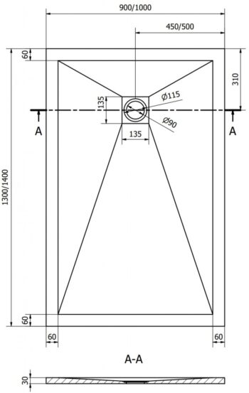 MEXEN/S - Stone+ obdĺžniková sprchová vanička 140 x 90, biela, mriežka čierna 44109014-B