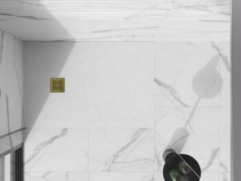 MEXEN/S - Stone+ obdĺžniková sprchová vanička 140 x 90, biela, mriežka zlatá 44109014-G