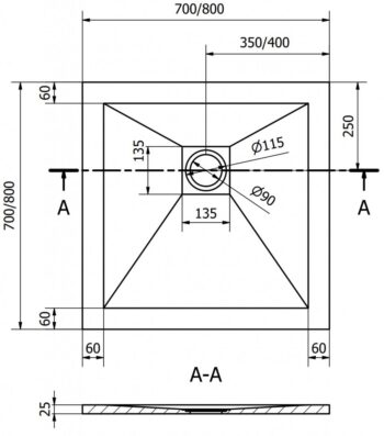 MEXEN/S - Stone+ štvorcová sprchová vanička 70 x 70, biela, mriežka zlatá 44107070-G