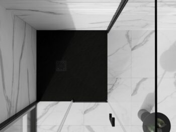 MEXEN/S - Stone+ štvorcová sprchová vanička 90 x 90, čierna, mriežka čierna 44709090-B
