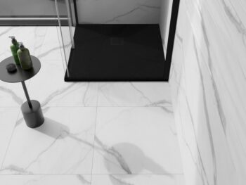 MEXEN/S - Stone+ štvorcová sprchová vanička 90 x 90, čierna, mriežka čierna 44709090-B