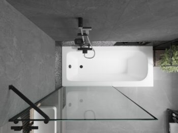 MEXEN/S - Vega obdĺžniková vaňa 150 x 70 cm s panelom + vaňová zástena 100, čierna vzor 550115070X9510007070