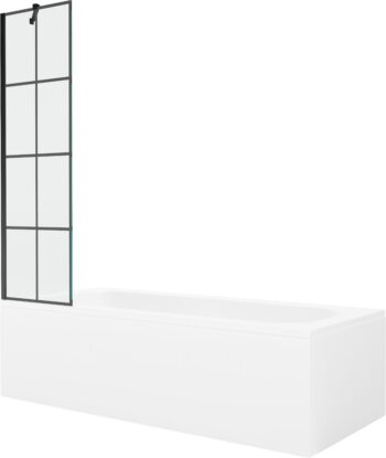 MEXEN/S - Vega obdĺžniková vaňa 150 x 70 cm s panelom + vaňová zástena 50, čierna vzor 550115070X9505007077