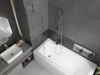MEXEN/S - Vega obdĺžniková vaňa 150 x 70 cm s panelom + vaňová zástena 50, transparent, chróm 550115070X9505000001