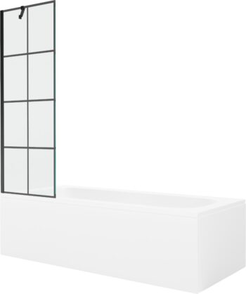 MEXEN/S - Vega obdĺžniková vaňa 150 x 70 cm s panelom + vaňová zástena 60, čierna vzor 550115070X9506007077