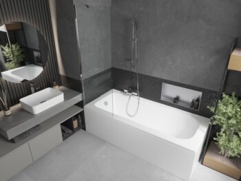 MEXEN/S - Vega obdĺžniková vaňa 150 x 70 cm s panelom + vaňová zástena 60, transparent, chróm 550115070X9506000001