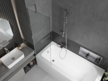 MEXEN/S - Vega obdĺžniková vaňa 150 x 70 cm s panelom + vaňová zástena 60, transparent, chróm 550115070X9506000001