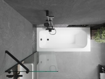 MEXEN/S - Vega obdĺžniková vaňa 150 x 70 cm s panelom + vaňová zástena 60, transparent, čierna 550115070X9506000070
