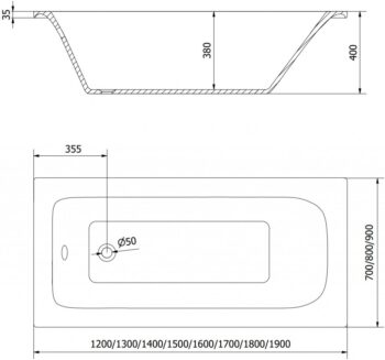 MEXEN/S - Vega obdĺžniková vaňa 150 x 70 cm s panelom + vaňová zástena 60, transparent, čierna 550115070X9506000070