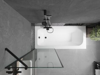 MEXEN/S - Vega obdĺžniková vaňa 150 x 70 cm s panelom + vaňová zástena 70, čierna vzor 550115070X9507007070