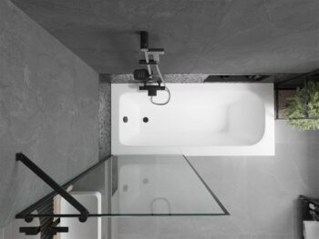 MEXEN/S - Vega obdĺžniková vaňa 150 x 70 cm s panelom + vaňová zástena 80, čierna vzor 550115070X9508007070
