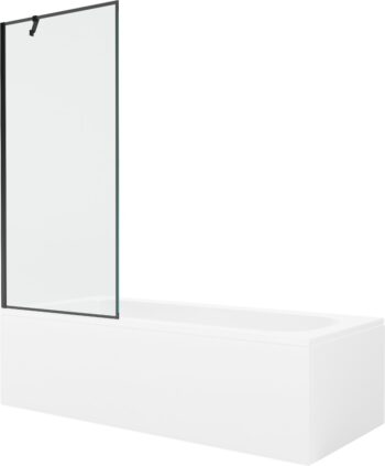MEXEN/S - Vega obdĺžniková vaňa 150 x 70 cm s panelom + vaňová zástena 80, čierna vzor 550115070X9508007070