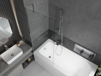 MEXEN/S - Vega obdĺžniková vaňa 150 x 70 cm s panelom + vaňová zástena 80, transparent, chróm 550115070X9508000001