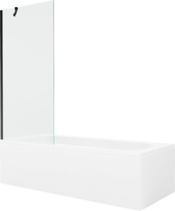 MEXEN/S - Vega obdĺžniková vaňa 150 x 70 cm s panelom + vaňová zástena 80, transparent, čierna 550115070X9508000070