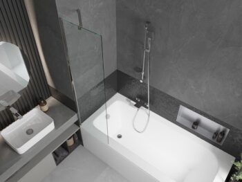 MEXEN/S - Vega obdĺžniková vaňa 160 x 70 cm s panelom + vaňová zástena 50, transparent, chróm 550116070X9505000001
