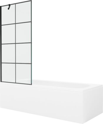 MEXEN/S - Vega obdĺžniková vaňa 160 x 70 cm s panelom + vaňová zástena 80, čierna vzor 550116070X9508007077