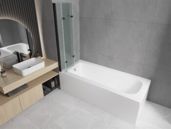 MEXEN/S - Vega obdĺžniková vaňa 170 x 70 cm s panelom + vaňová zástena 120, transparent, čierna 550117070X9012037000
